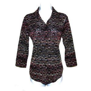 Chico's Metallic Multi-color Embroidered Stretch Mesh Blouse Size 0 Black